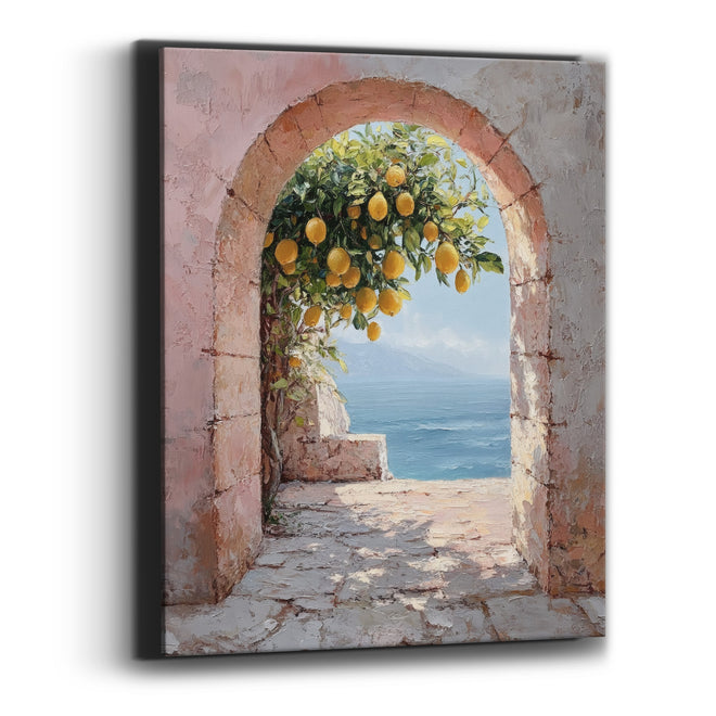 Pink Stone Archway Lemons Coastal Canvas Wall Art