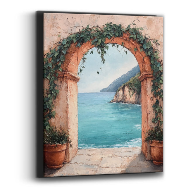 Ivy Terracotta Archway Turquoise Bay Coastal Canvas Wall Art