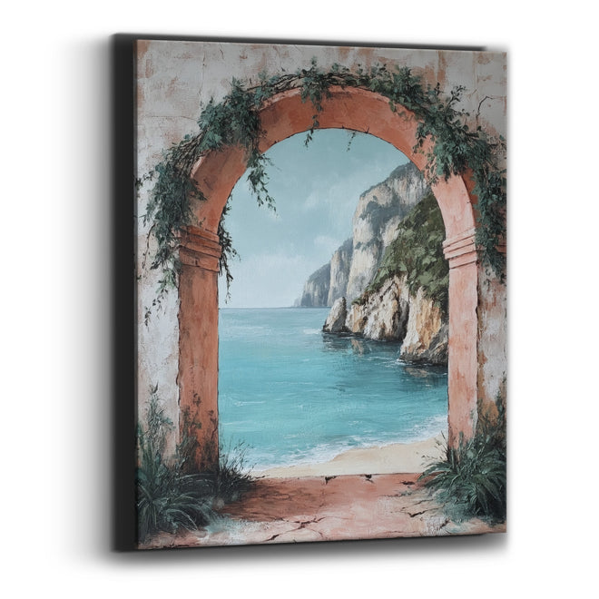 Blush Arch Limestone Bay Coastal Canvas Wall Art