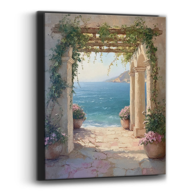 Vine Archway Sea View Coastal Canvas Wall Art