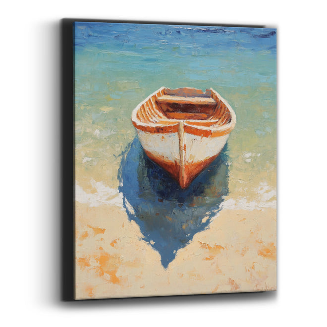 Wooden Rowboat Turquoise Shallows Coastal Canvas Wall Art