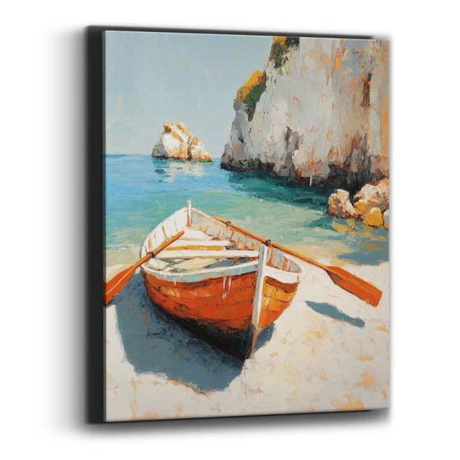 Turquoise Lagoon Rowboat Sunlit Coastal Canvas Wall Art