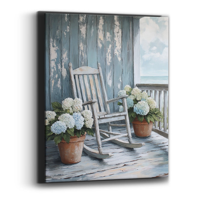 Teal Plank Porch Rocker Coastal Canvas Wall Art