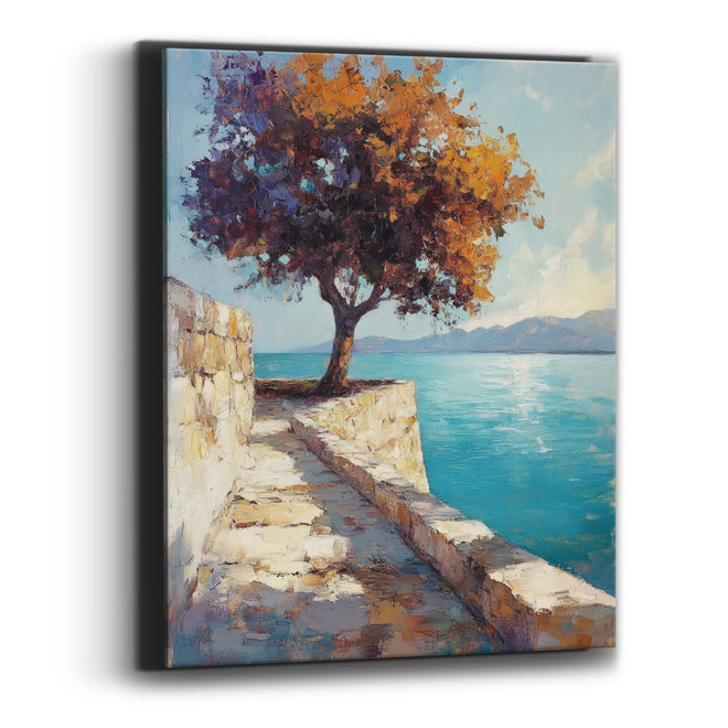 Lone Tree Turquoise Coastal Terrace Canvas Wall Art