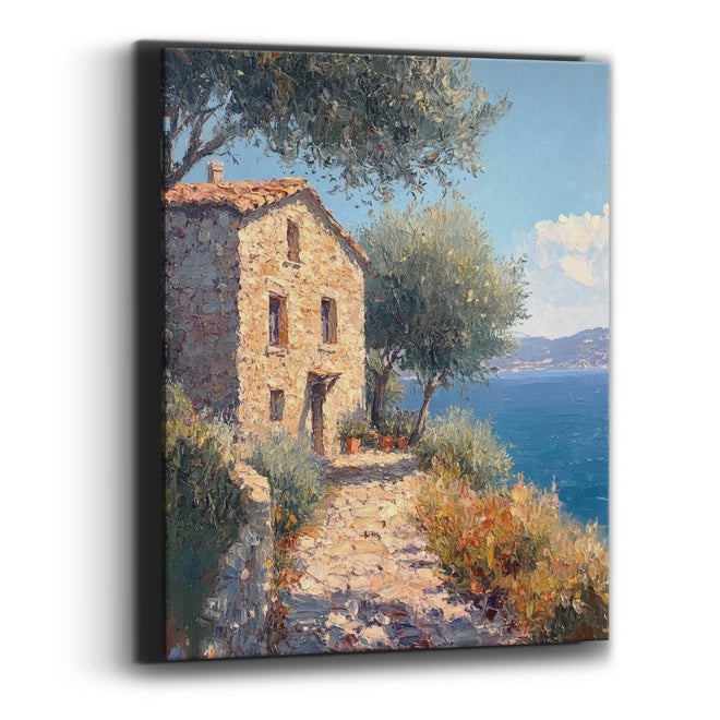 Olive Shaded Cobbled Path Cottage Coastal Canvas Wall Art