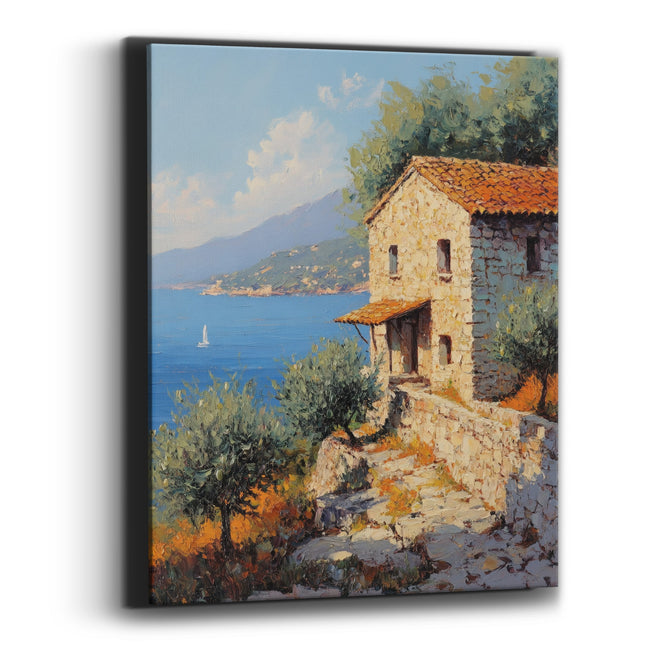 Sailboat Bay Stone Steps Cottage Coastal Canvas Wall Art