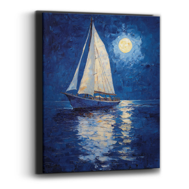 Sailboat Golden Moonpath Coastal Canvas Wall Art