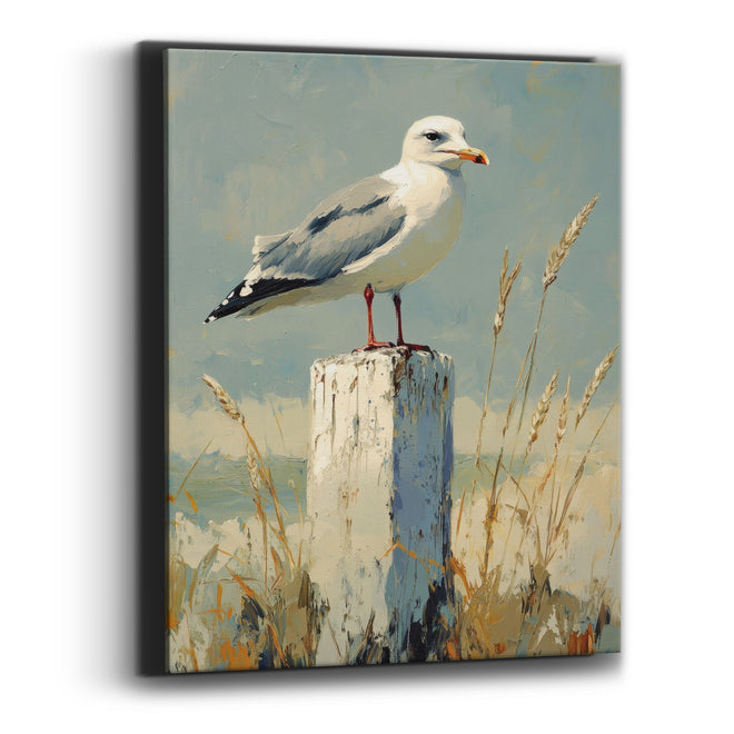 Orange Beaked Gull Wheat Coastal Canvas Wall Art