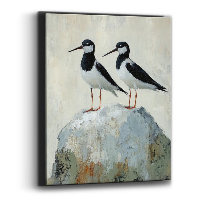 Twin Stilts Gray Boulder Coastal Canvas Wall Art