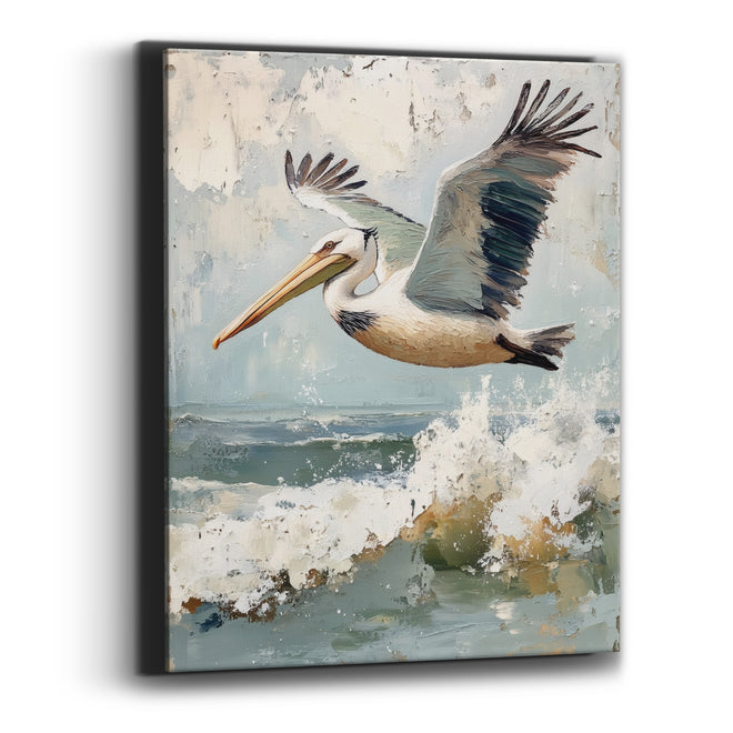 Pelican Wings Outstretched Coastal Canvas Wall Art