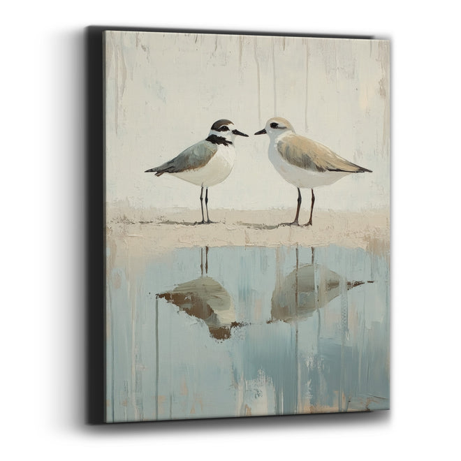Two Plovers Coastal Shoreline Reflection Canvas Wall Art