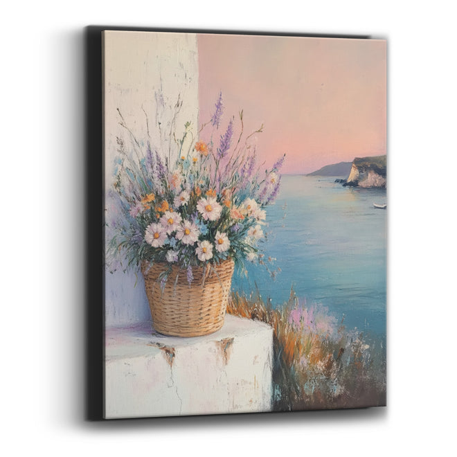 Seaside Daisy Basket Coastal Floral Canvas Wall Art