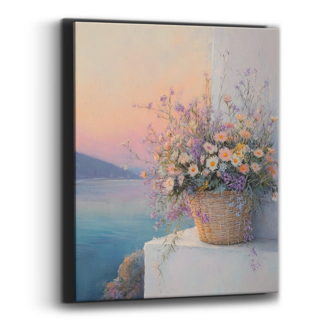 Peach Daisy Basket Terrace Boho Canvas Wall Art