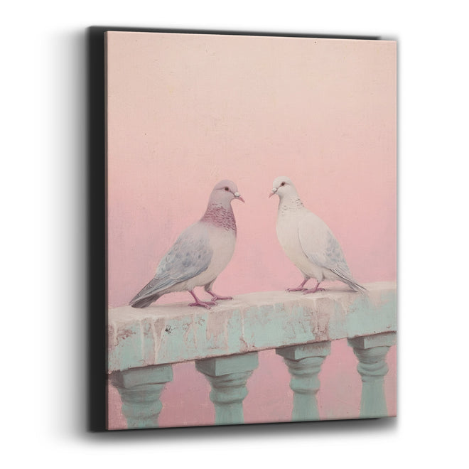 Blush Pink Doves on Balustrade Canvas Wall Art