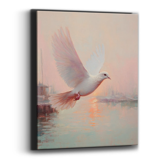 Dove Rising Over Sunrise Harbor Coastal Canvas Wall Art