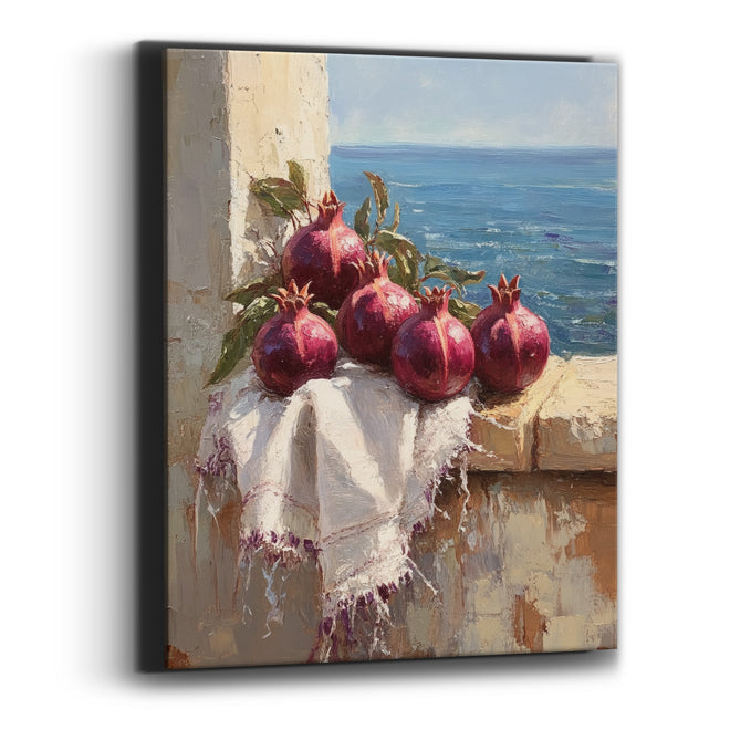 Pomegranate Row Windowsill Coastal Canvas Wall Art