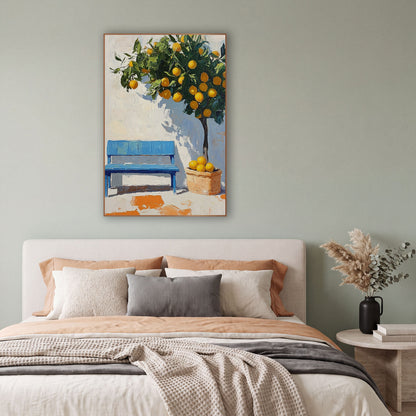 Potted Lemon Tree Sunlit Courtyard Modern wall art in a bright coastal-style room – potted citrus tree
