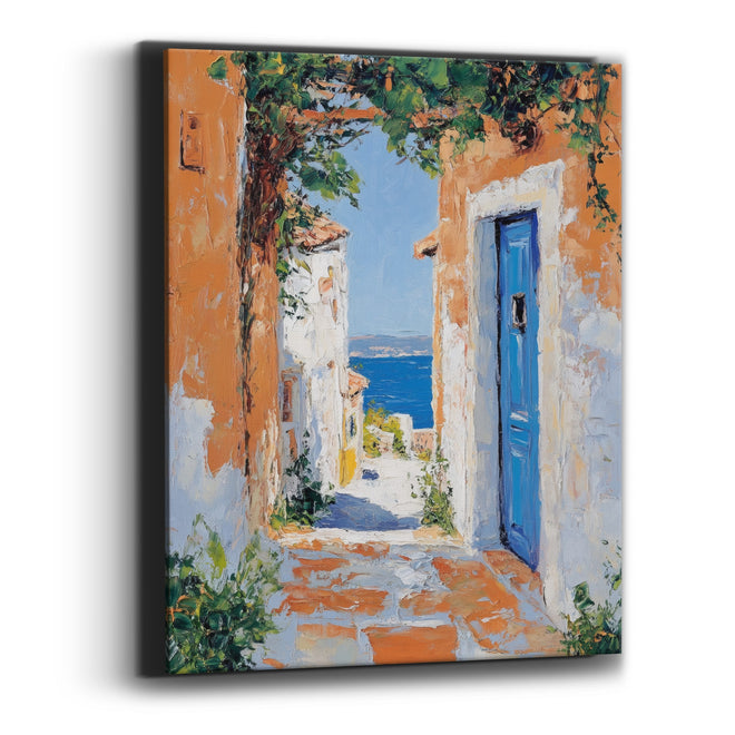 Blue Door Seaside Alley Coastal Canvas Wall Art