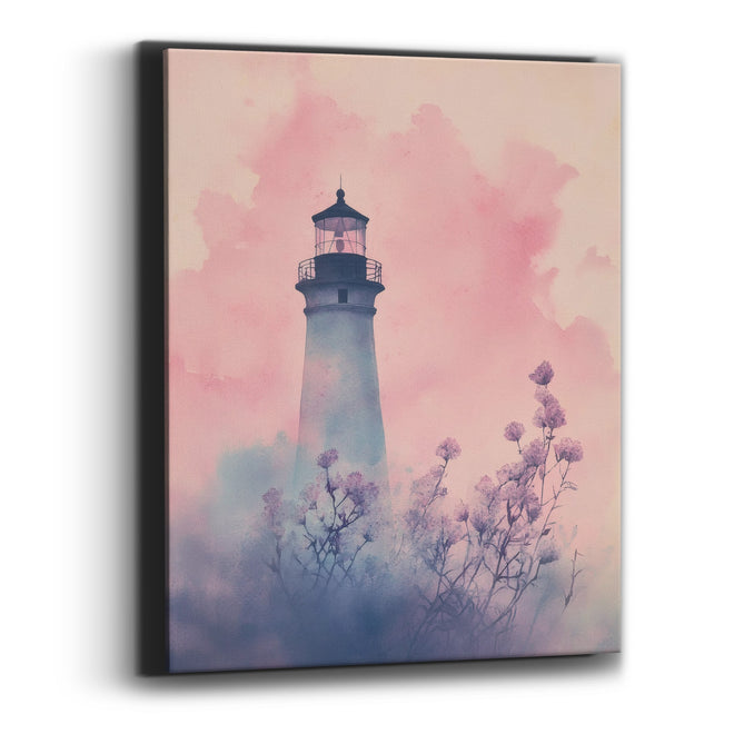 Blush Lighthouse Floral Coastal Watercolor Canvas Wall Art